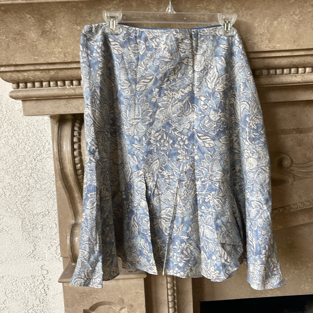 Chaps blue and cream floral skirt cotton summer size XL Ralph Lauren Cha…